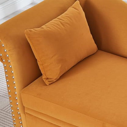 ERYE Velvet Upholstered Right Facing Chaise Lounge Chair, Blue Chaise Lounge Storage W/Nailhead Trim, Wood Legs, Classic Recliner Lounger Accent Sofa for Living Room Bedroom - color: Yolk Yellow/R