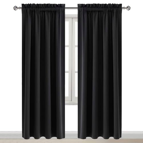 DWCN Blackout Curtains for Bedroom Living Room 52 x 84 Inch Long Black | 2 Panels Set, Room Darkening, Thermal Insulated, Light Blocking, Rod Pocket Drapes, Noise Reducing Window Treatments - color: Black, size: 52"W x 84"L (Pack of 2)