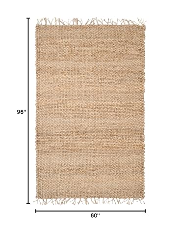 SAFAVIEH Natural Fiber Collection Area Rug - 5' x 8', Natural, Handmade Farmhouse Fringe Jute, Ideal for High Traffic Areas in Living Room, Bedroom (NF733A) - size: 5' x 8' (Rectangular)