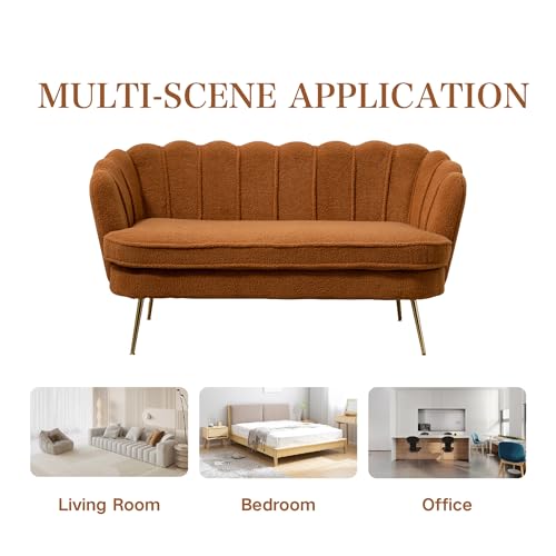 Chifee & Vingol Upholstered Small Loveseat for Small Space with Golden Legs,Caramel - color: Boucle-caramel