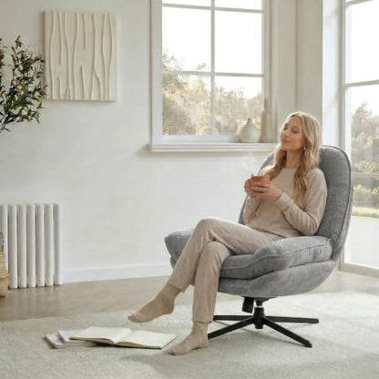 GINGO 24" High Back Swivel Accent Chair Set of 2 for Living Room, Gray | Large Accent Chair, Comfy Reading Chair Oversized, Slightly Rocking Upholstered Armchair, Ergonomic Fabric Modern Chair - color: Grey