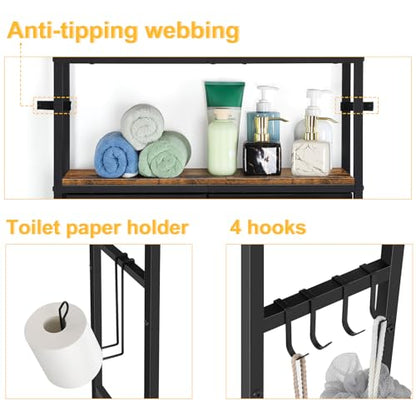 YBING Over The Toilet Bathroom Storage Cabinet for Freestanding, Above Toilet Shelf with Fabric Drawer, Tall Bathroom Shelf Organizer with Toilet Paper Holder, Brown - color: Brown