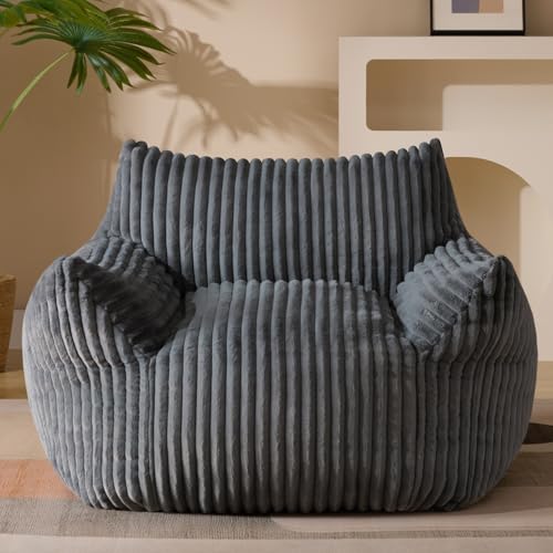 Giant Plush Bean Bag Chair for Adults with Armrests - Oversized Comfy Grey Beanbag Lounge Lazy Floor Sofa Accent Chair for Living Room, Bedroom & Dorm, Cozy Fluffy Single Cloud Mini Couch - color: Grey, size: XL Sofa Chair
