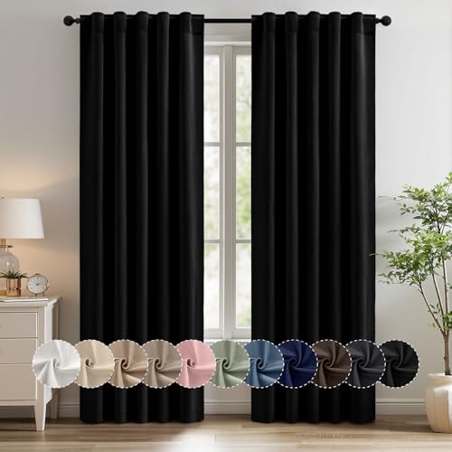 MIULEE Black Pinch Pleat Blackout Curtains 40x90 Inch Length 2 Panels Set | Back Tab Rod Pocket Pleated, Thermal Insulated, Bedroom Living Room Darkening Drapes, Soundproof Curtains with Hooks - color: Black, size: 40"W x 90"L (Pack of 2)