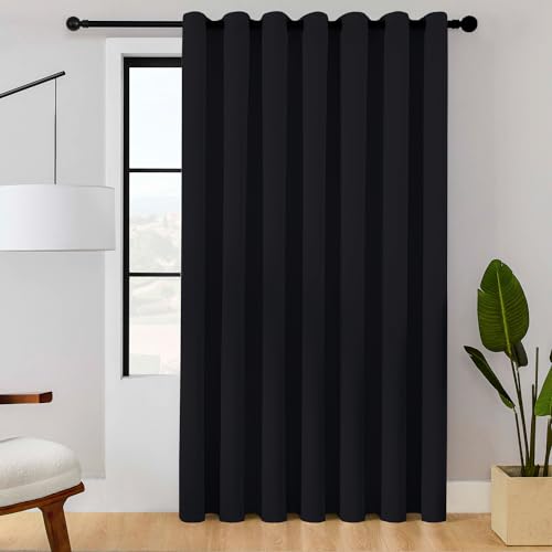 ChrisDowa Room Divider Curtains 108 Inch Long Sliding Door Curtain 1 Panel | 100W x 108L, Black Wide Blackout Curtain for Bedroom/Living Room, Room Darkening Drapes, Privacy Curtain for Patio Door - color: Black, size: 100"W x 108"L (Pack of 1)