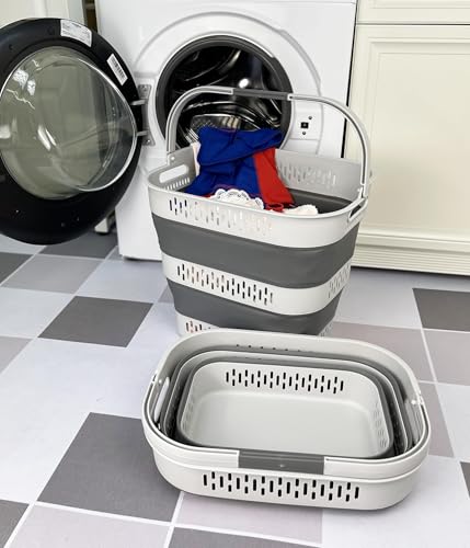 SAMMART 38L(10 Gal) Collapsible Laundry Basket - Foldable Pop-Up Storage Container/Organizer-Portable Space Saving Hamper, Measure 17.5x13.3x15.7"/3.8" Expanded/Collapsed (2, Grey) - color: Grey