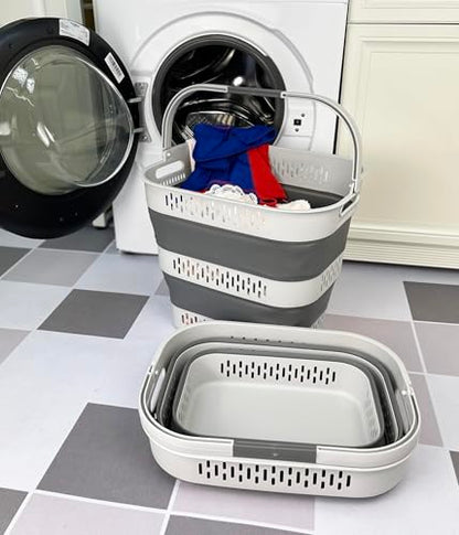 SAMMART 38L(10 Gal) Collapsible Laundry Basket - Foldable Pop-Up Storage Container/Organizer-Portable Space Saving Hamper, Measure 17.5x13.3x15.7"/3.8" Expanded/Collapsed (2, Grey) - color: Grey
