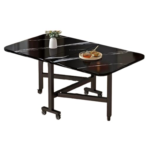 Wooden Foldable Dining Table With 6 Wheels,space Saving Kitchen Table For Small Space,rectangular Expandable Drop Leaf Dining Table For Dining,Living Room,Apartment,BlackMarble Black,39.4"W - color: Black Marble + Black, size: 23.6"Dx39.4"Wx29.5"H