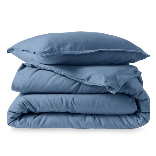 Bare Home Flannel Duvet Cover Set (Twin/Twin XL, Coronet Blue) | 100% Cotton, Velvety Soft, Heavyweight, Premium Flannel, Double Brushed, Includes Sham Pillow Cover - color: 08 - Coronet Blue (No Comforter), size: Twin/Twin XL