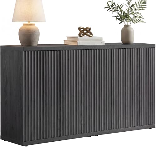 SICOTAS Buffet Cabinet with Storage Sideboard Cabinet with Doors & Shelves | Accent Sideboard Modern Credenza Fluted Storage Cabinet Mid Century Media Console for Living Room Kitchen Dining Hallway - color: Dark Grey Alder, size: 2 Pieces