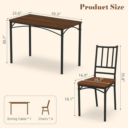 5-Piece Dining Table Set with 4 Chairs & Adjustable Feet, Upholstered Seats Kitchen Table and Chairs Set of 4, Space-Saving Design for Small Apartments and Dining Rooms, Walnut - color: Walnut, size: 5-piece