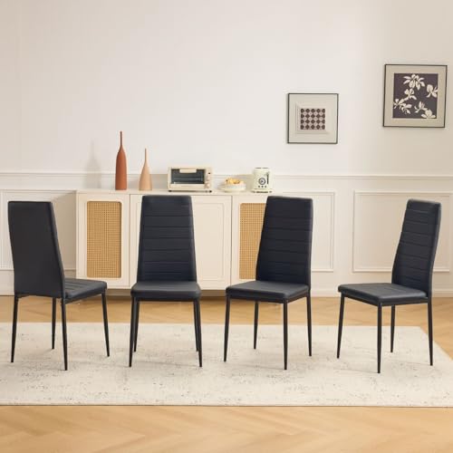 Karl home Dining Chairs Set of 4, PU Leather & High Back, Black | Black kitchen chairs with padded seats & foot cap protection for dining kitchen living room,300lbs capacity,space-saving - color: Black, size: Set of 4