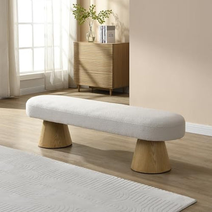 64" Upholstered Dining Bench Boucle Ottoman, End of Bed Entryway Benches, Modern Dining Bench Shoe Stool for Indoor Bedroom Living Dining Room 300 LBS Weight Capacity (64" Beige) - color: 64" Beige