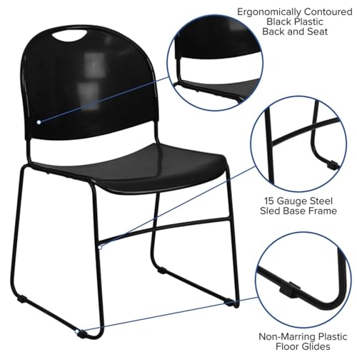 Flash Furniture HERCULES Series 880 lb. Capacity Black Ultra-Compact Stack Chair with Black Powder Coated Frame - color: Black Plastic/Black Frame, size: Set of 1
