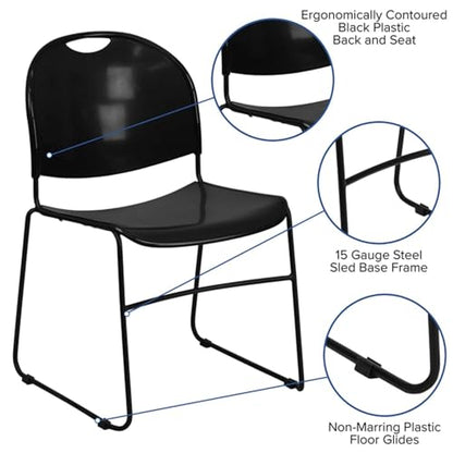 Flash Furniture HERCULES Series 880 lb. Capacity Black Ultra-Compact Stack Chair with Black Powder Coated Frame - color: Black Plastic/Black Frame, size: Set of 1