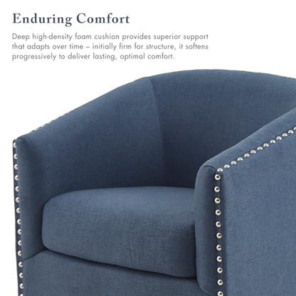 Madison Park Swivel Barrel Accent Chair, Upholstered Curved Back with 7-Inch Thick Woven Cushion, 360° Swivel, Nailhead Trim, Comfy Chair for Living Room, Bedroom, Office, 28" Wide, Blue, Tyler - color: Blue