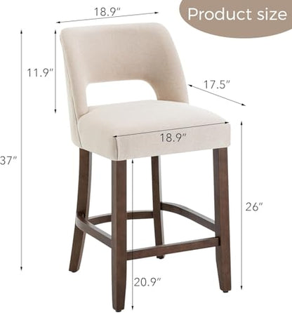 VKNOW Bar Stools Set of 2, 26" Fabric Counter Height Bar Stools, Beige | Modern Upholstered Counter Stools with Rubberwood Legs for Kitchen Island Dining Room Bar - color: Beige, size: Set of 2