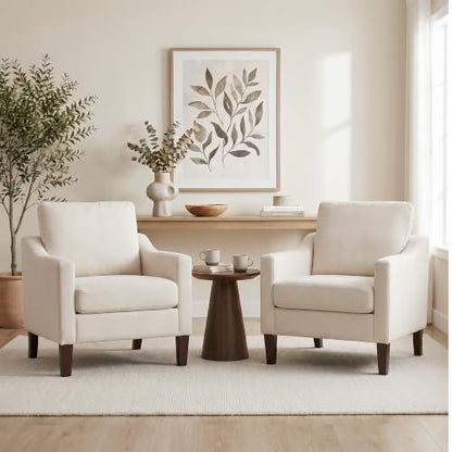 VKNOW Accent Chairs Set of 2, Modern Upholstered Armchairs, Beige | Reading Chairs with Wood Legs, Single Sofa Reading Seat, Flexible Cushion, No Tool Assembly, For Living Room, Bedroom - color: Beige