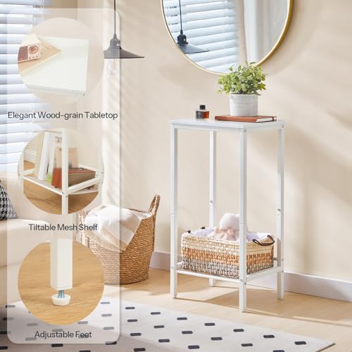 HOOBRO Tall Side Table, Industrial End Telephone Table with Adjustable Mesh Shelves, Small Tall Nightstand for Living Room, Bedroom, Entryway, Office, White WW03DH01 - color: White