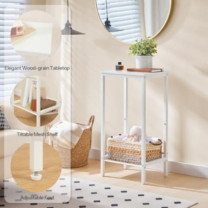 HOOBRO Tall Side Table, Industrial End Telephone Table with Adjustable Mesh Shelves, Small Tall Nightstand for Living Room, Bedroom, Entryway, Office, White WW03DH01 - color: White