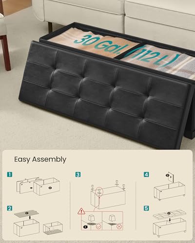 SONGMICS Storage Ottoman Bench with Legs, Folding Ottoman Foot Rest with Flipping Lid, Bench with Storage, for Living Room, Bedroom, Entryway, Synthetic Leather, 43.3 Inches, Ink Black ULSF085BH01 - color: Black, style: with Flipping Lid