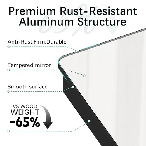 24 x 30 Black Medicine Cabinet Mirror, Recessed or Surface Mount | Bathroom mirror with storage: 6 adjustable shelves fit tall bottles; DTC soft-close hinges; rust-resistant aluminum - size: 24" x 30"