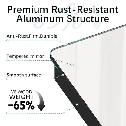 24 x 30 Black Medicine Cabinet Mirror, Recessed or Surface Mount | Bathroom mirror with storage: 6 adjustable shelves fit tall bottles; DTC soft-close hinges; rust-resistant aluminum - size: 24" x 30"