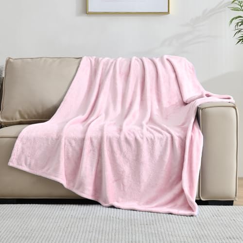 Flannel Fleece Blanket Throw Size, Light Pink, 50x60 inches | All Season Lightweight Super Soft Cozy Blanket for Bed or Couch - color: Light Pink, size: 50"×60"