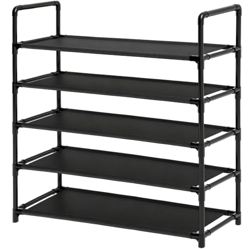 5 Tier Tall Shoe Rack Large Capacity, 34.5" Wide Entryway Shoe Organizer, Stackable Metal Frame Waterproof Nonwoven Shelves, Holds 20-25 Pairs, Space Saving Storage for Closet Hallway Garage, Black - size: 5-Tier(34.5"W)