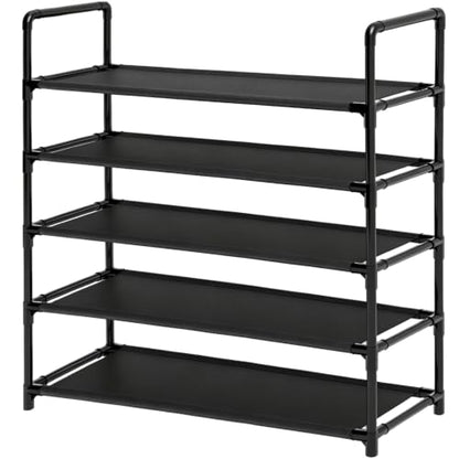 5 Tier Tall Shoe Rack Large Capacity, 34.5" Wide Entryway Shoe Organizer, Stackable Metal Frame Waterproof Nonwoven Shelves, Holds 20-25 Pairs, Space Saving Storage for Closet Hallway Garage, Black - size: 5-Tier(34.5"W)