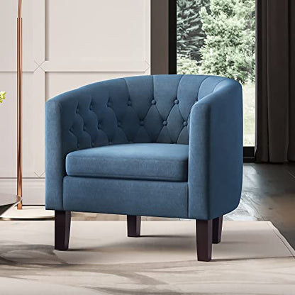 BELLEZE Accent Barrel Arm Chair, Modern Comfy Upholstered Tufted Club Chair with Sturdy Legs and Linen Fabric for Bedroom Living Room - Navy Blue - color: Navy Blue, size: 1 x Linen Chair