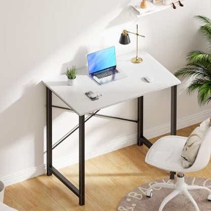 OLIXIS 32-Inch Small Computer Desk for Home Office, Morden White | Gaming Writing Work and Study Desk for Bedroom, Sturdy Metal Frame, Compact Modern Design