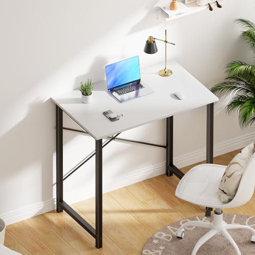 OLIXIS 32-Inch Small Computer Desk for Home Office, Morden White | Gaming Writing Work and Study Desk for Bedroom, Sturdy Metal Frame, Compact Modern Design