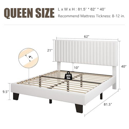 Einhomn Queen Size Bed Frame with Headboard, Upholstered Velvet Platform Bedframe with Solid Wooden Slats, Noise-Free, No Box Spring Needed, Easy Assembly, White - color: White, size: Queen