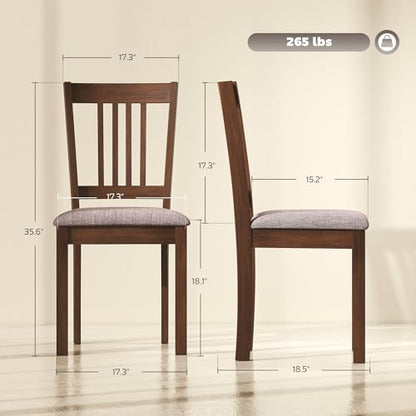HOMCOM Dining Chairs Set of 2 Upholstered Kitchen Chairs Slat Back Walnut | Rubberwood Frame, Padded Seat, for Living Room, Dining Room, Kitchen - color: Walnut, style: Slat Back