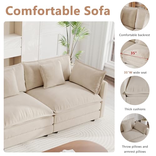Modular Sectional Sofa, 76.4 Inch L Shaped Couch Set for Living Room, Loveseat Comfy Cloud Couches with Movable Ottoman, DIY Combination, Chenille, Light Coffee - color: Light Coffee, size: 76.4 Inch- L