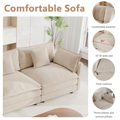 Modular Sectional Sofa, 146.5 Inch L Shaped Couch Set for Living Room, 4-Seater Comfy Cloud Couches with Movable Ottoman, DIY Combination, Chenille, Light Coffee - color: Light Coffee, size: 146.5 Inch- L