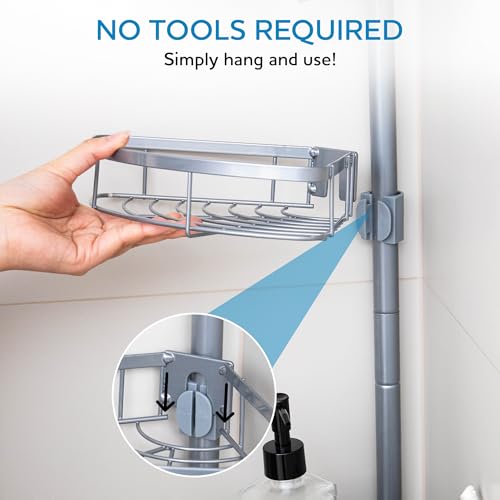 Rustproof Stainless Steel Shower Caddy Corner Organizer - Adjustable 29.5-108" Tension Pole with 4 Shelves, Non-Slip Base, Heavy-Duty Rust-Resistant Design, Includes 2 Hooks