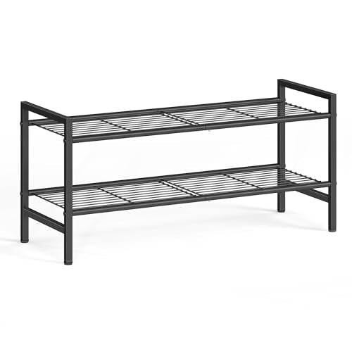 SONGMICS Metal Shoe Rack, Free Standing Shoe Organizer for Entryway Closet Garage Small Spaces, Heavy-Duty Slim Steel Storage Shelf, 2-Tier, Fits 9-12 Pairs, Black ULMR042BP01 - color: Black, size: 2 Tiers (11"D x 26.8"W)