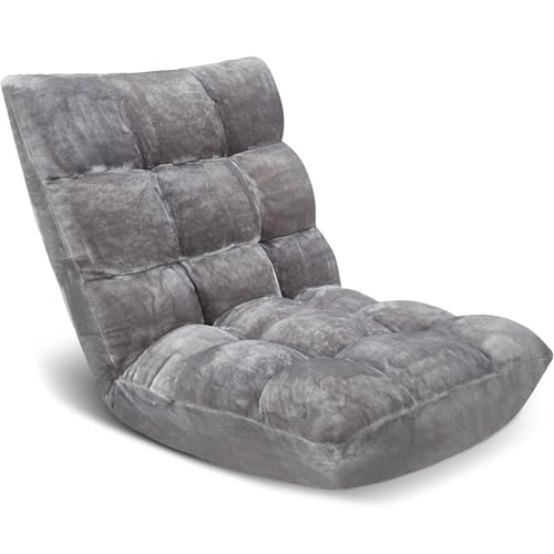 Floor Chair 14 Adjustable Positions w/Back Support, Padded Lazy Sofa w/Breathable Cotton & Skin-Friendly Coral Velve for Reading Meditating Gaming,Grey - color: Grey