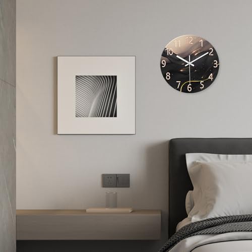 Large Glass Wall Clocks Battery Operated 16 Inch | Round Marble Wall Clock for Living Room Bedroom Office Kitchen Black and Glod Wall Clock Silent Non Ticking - color: Black3, size: 16 Inch