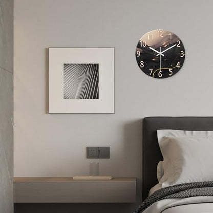 Large Glass Wall Clocks Battery Operated 16 Inch | Round Marble Wall Clock for Living Room Bedroom Office Kitchen Black and Glod Wall Clock Silent Non Ticking - color: Black3, size: 16 Inch