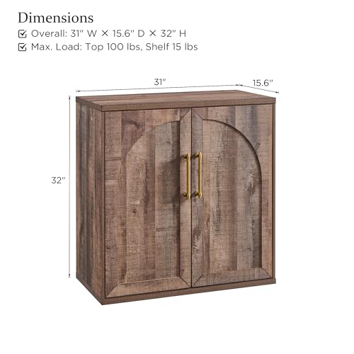 Arched Door Sideboard Buffet Cabinet Set of 3, Rustic Oak | Modular, Multi-Compartment Storage, Adjustable Shelf, Soft Close Hinges, Freestanding, for Dining Room, Living Room - color: Rusti Brown