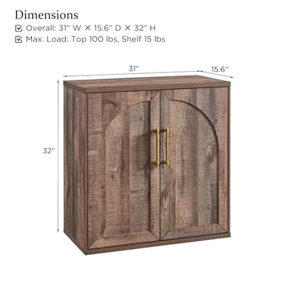 Arched Door Sideboard Buffet Cabinet Set of 3, Rustic Oak | Modular, Multi-Compartment Storage, Adjustable Shelf, Soft Close Hinges, Freestanding, for Dining Room, Living Room - color: Rusti Brown