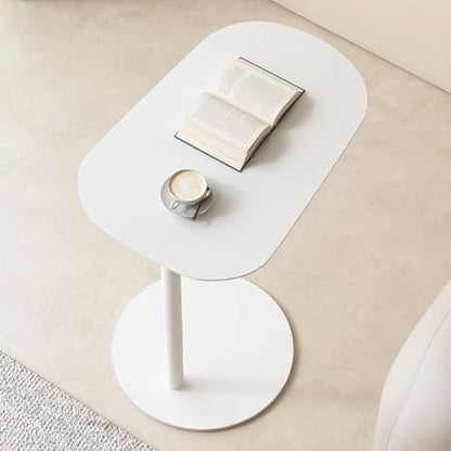 Modern C-Shaped End Table, Small Sofa Side Table Metal Side Table for Couch and Bed Snack Table Tray Table for Living Room Bedroom - color: White