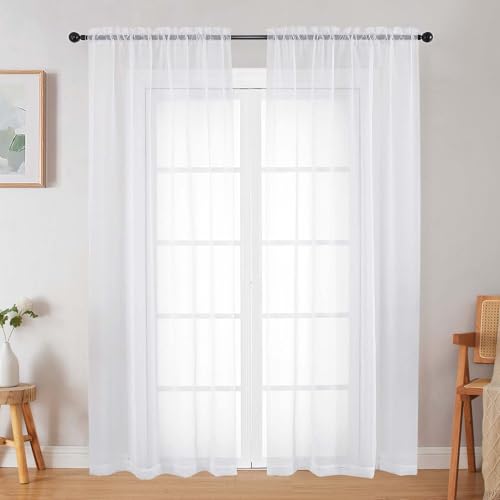 White Sheer Curtain for Bedroom Living Room 72 Inches Long 2 Panels Set, Solid Soft Airy Light Filtering Sheer Window Curtains, Modern Rod Pocket Door Curtain, White, 42" Wx72 L Inches - color: White, size: 42"W x 72"L (Pack of 2)