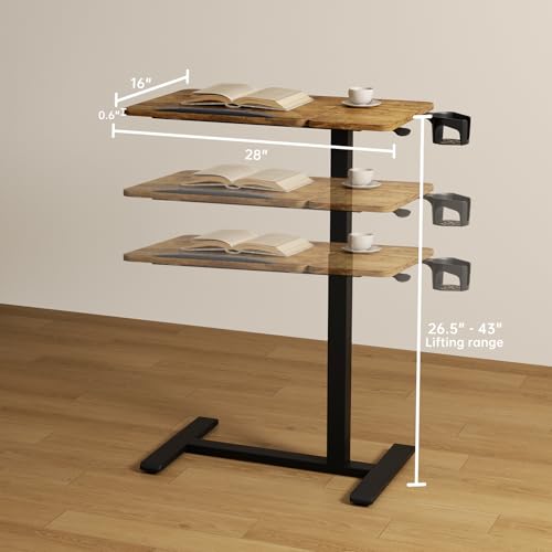 Overbed Bedside Table with Wheels, Pneumatic Adjustable Medical Tilt Top Hospital Bed Table Over The Bed, Rolling Laptop Desk, Mobile Standing Desk for Hospital and Home Use, Rustic Brown - color: Rustic Brown