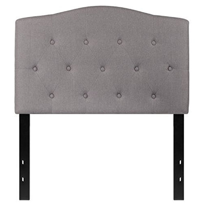 EMMA + OLIVER Twin Button Tufted Headboard | Adjustable Bed Rail Slots, Fabric Upholstered - color: Light Gray, size: Twin
