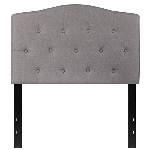 EMMA + OLIVER Twin Button Tufted Headboard | Adjustable Bed Rail Slots, Fabric Upholstered - color: Light Gray, size: Twin