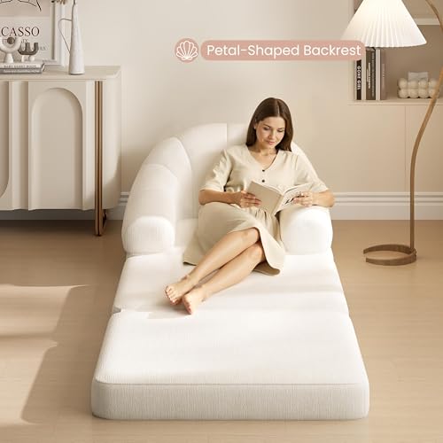 Yaheetech 93" Folding Sofa Bed Convertible Sofa Chenille, Beige | Foldable Sofa Bed Convertible Chair Sleeper Chenille Couch with Handle, U-Shape Support for Living Room, Bedroom, Apartment - color: Beige